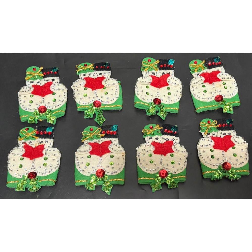 Bucilla Mr & Mrs Snowman Felt Christmas Napkin Rings Complete Set of 8 Kit 1652